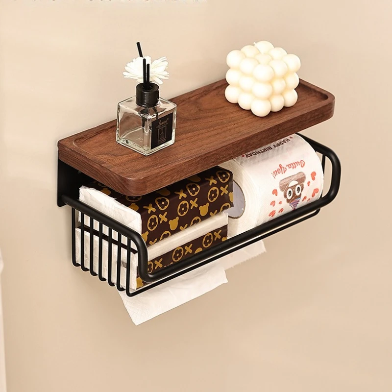 Paper Basket Mesh - Walnoot papieren handdoekenhouder badkamer washandjes plank