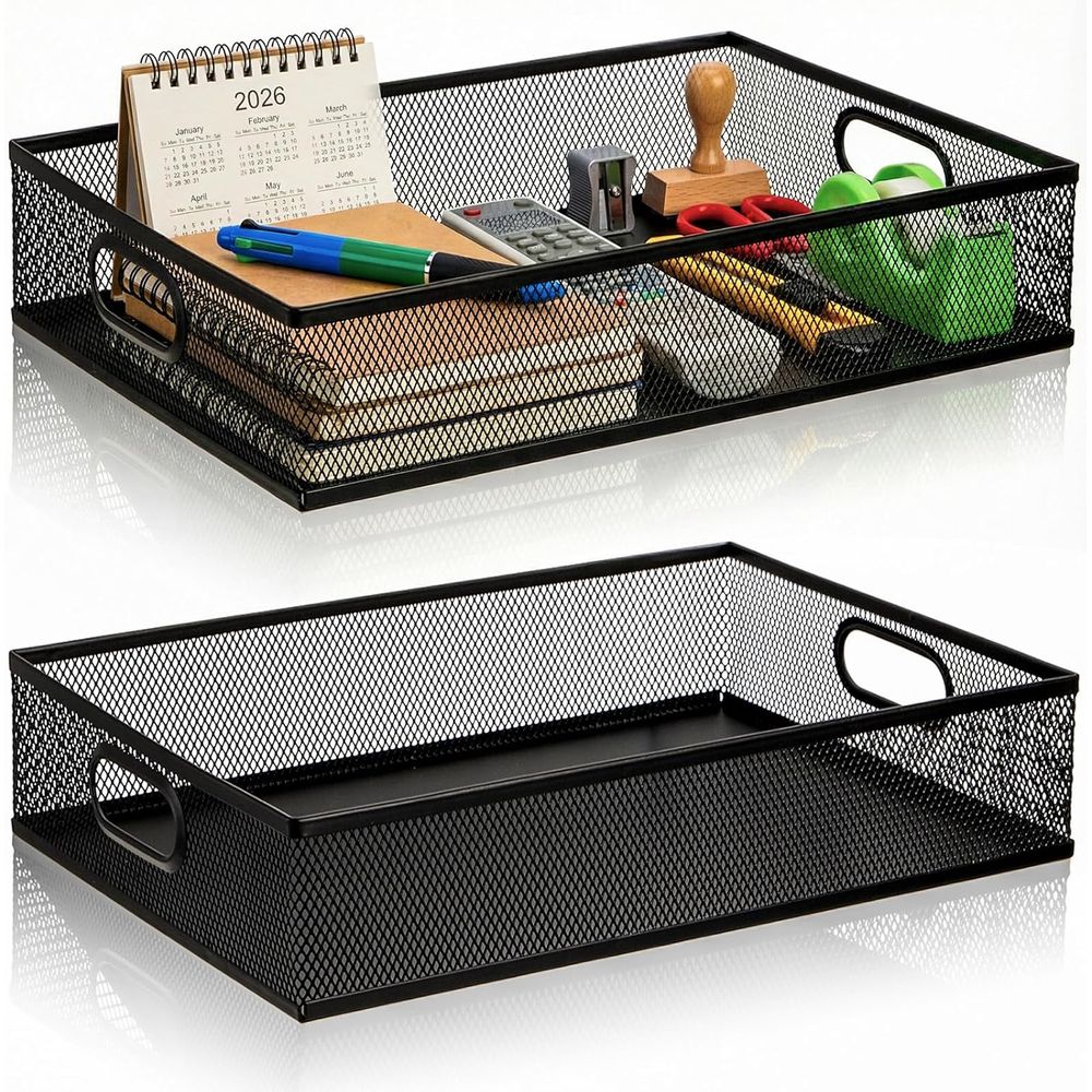 Paper Basket Mesh - 2-laags metalen gaas bureau-organizer met handvat